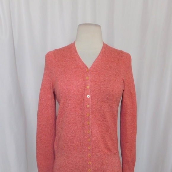 Anthropologie HWR Pink Red Heathered Cardigan Sweater Buttons Pocket Medium - Picture 3 of 10